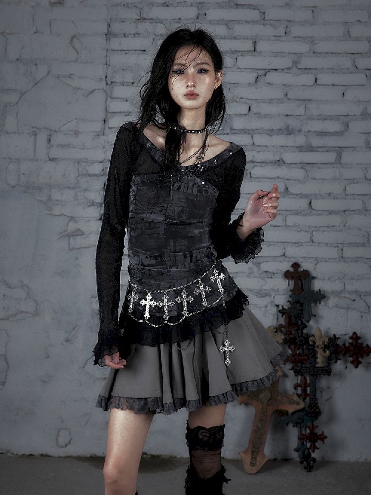 메쉬 스 플라이 싱 슬림 스트레치 긴 슬리브 티셔츠 [S0000011824]