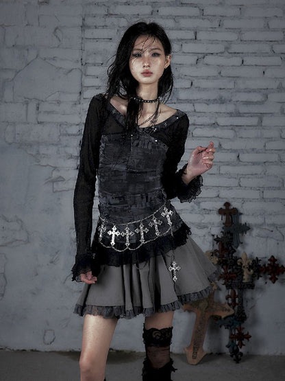 메쉬 스 플라이 싱 슬림 스트레치 긴 슬리브 티셔츠 [S0000011824]