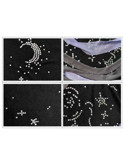 Starry Night Rhinestone Long Sleeve T-Shirt【s0000010505】