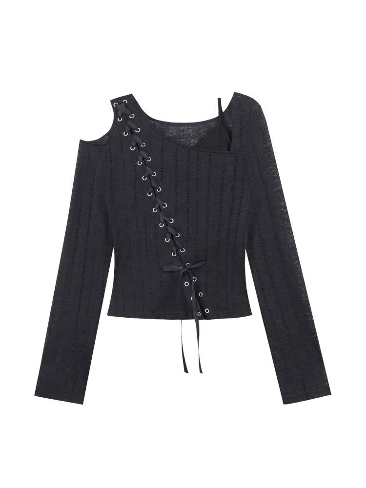 Openwork Knit Faux Two-Piece Top【s0000014368】