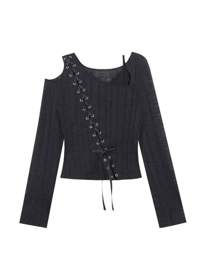 Openwork Knit Faux Two-Piece Top【s0000014368】