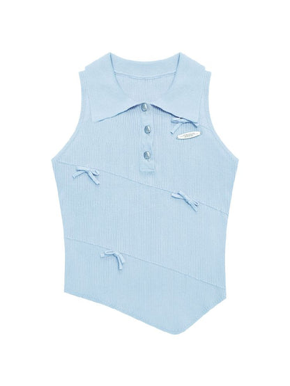 Polo Neck Blue Knit Vest【s0000012256】