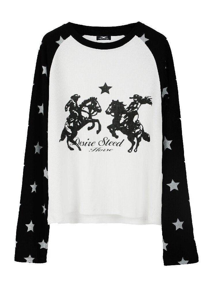 Waffle Star Raglan Long Sleeve T-Shirt【s0000016181】