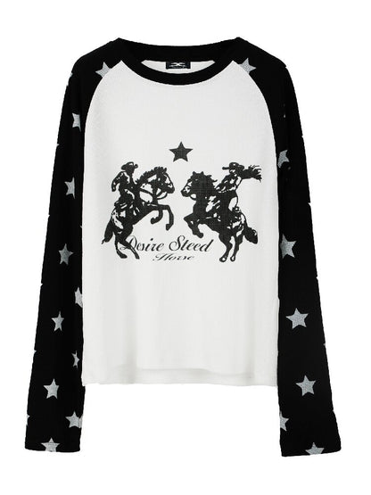 Waffle Star Raglan Long Sleeve T-Shirt【s0000016181】