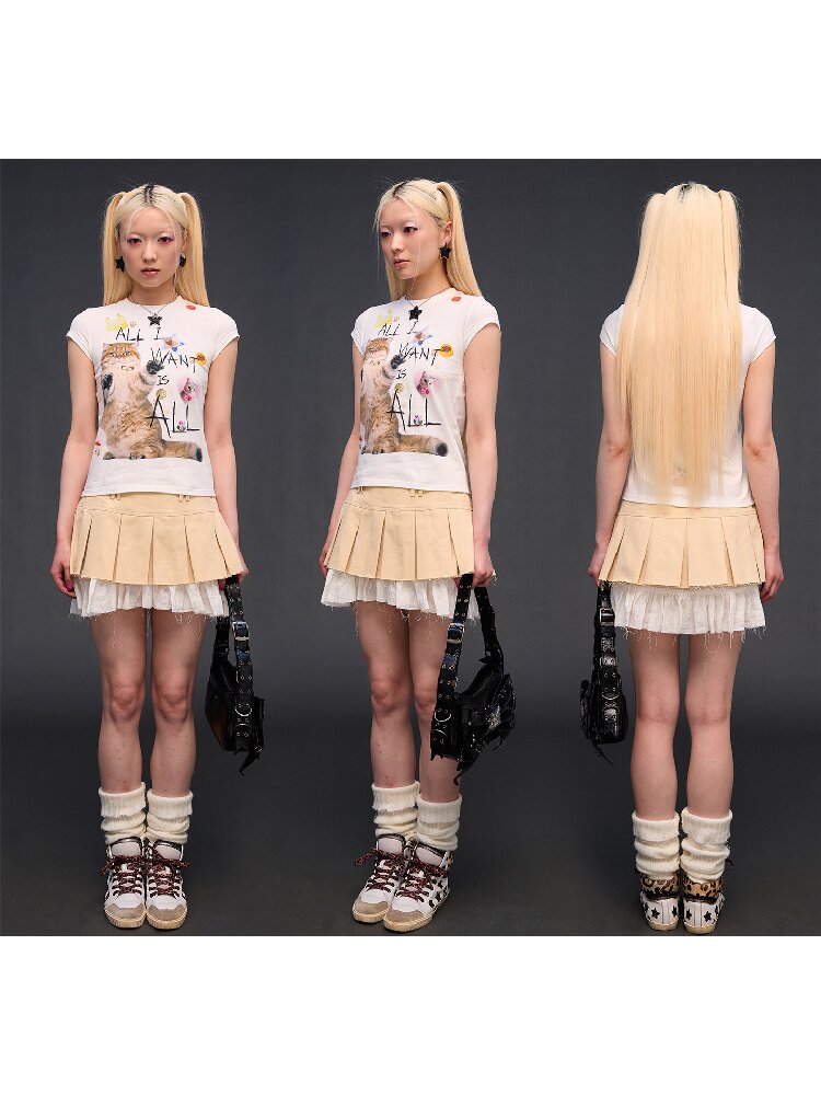 Cat Print Slim Fit T-Shirt【s0000017027】
