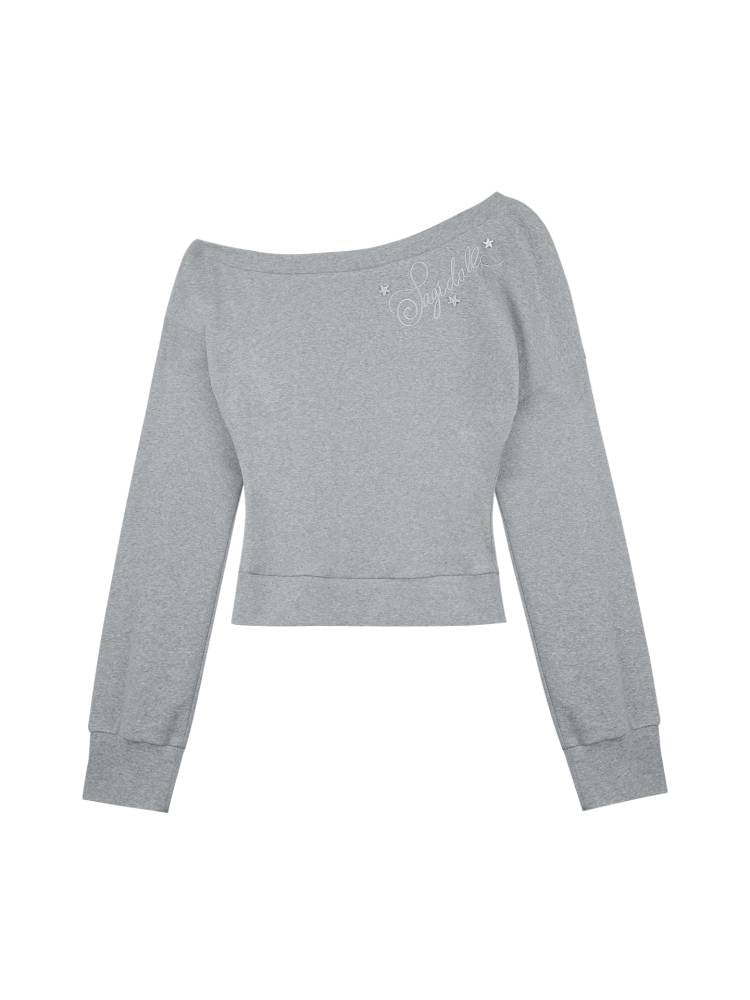 Gray slanted shoulder T-shirt【s0000014371】