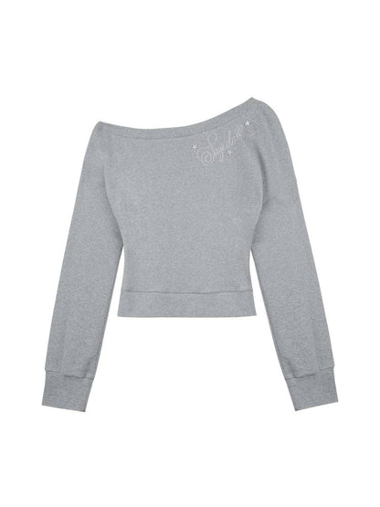 Gray slanted shoulder T-shirt【s0000014371】