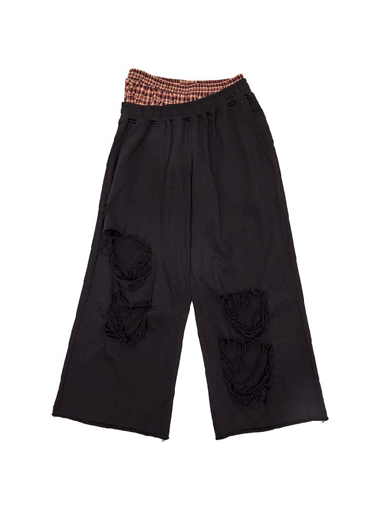 Fake Pants Slanting Ripped Sweatpants【s0000012179】