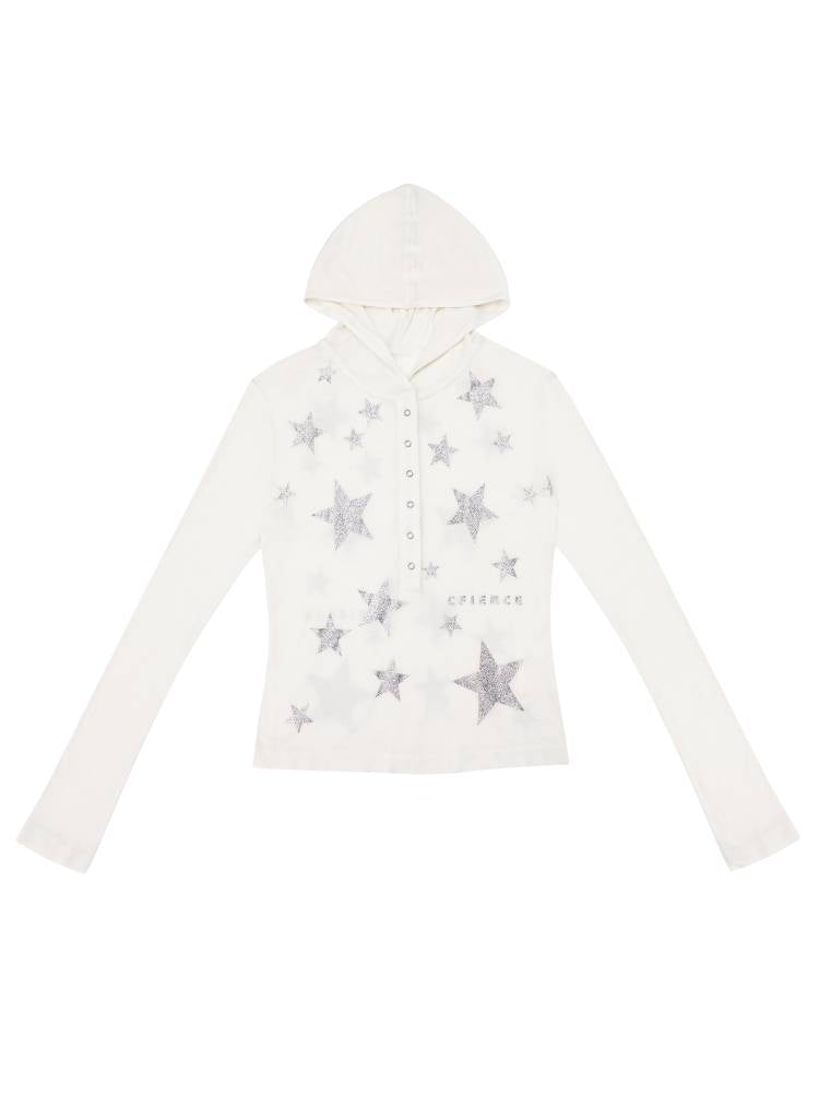 Star Glitter Print Long-Sleeve Top【s0000014415】
