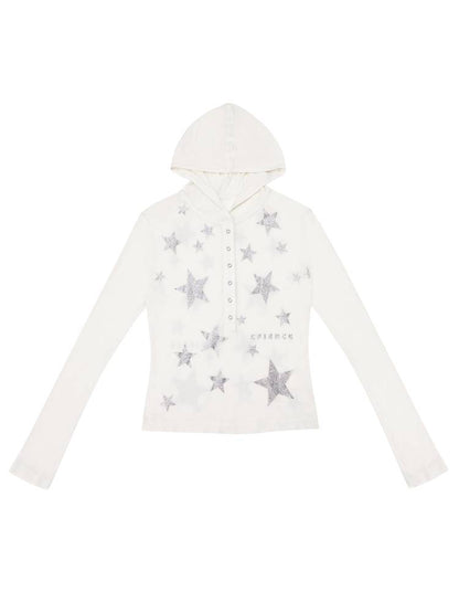 Star Glitter Print Long-Sleeve Top【s0000014415】
