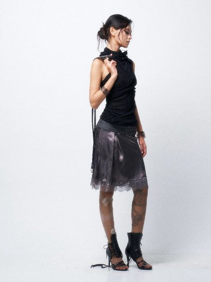 Studded Satin Lace Panelled Skirt【s0000016068】