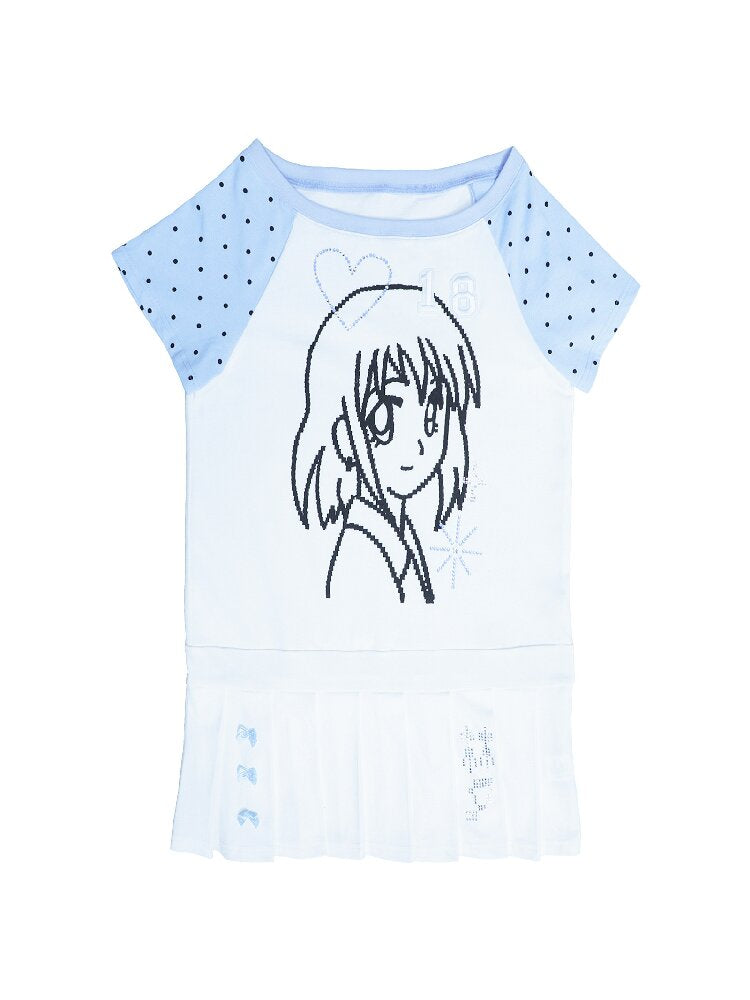 Blue White Pixel Pleated Dress【s0000016546】