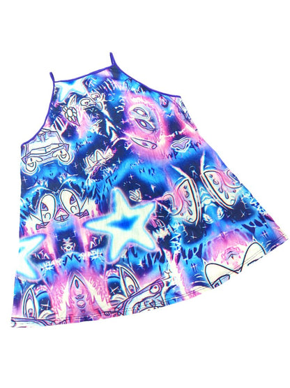 Y2K Graffiti Layered Slip Dress【s0000017708】