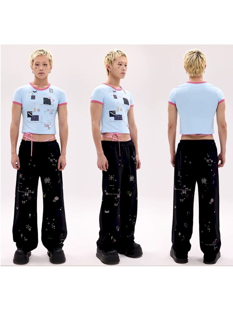 Sticker Printed Rhinestone T-Shirt【s0000011794】