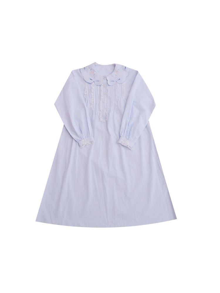 Round Neck Embroidered Blue Lace Dress【s0000013493】