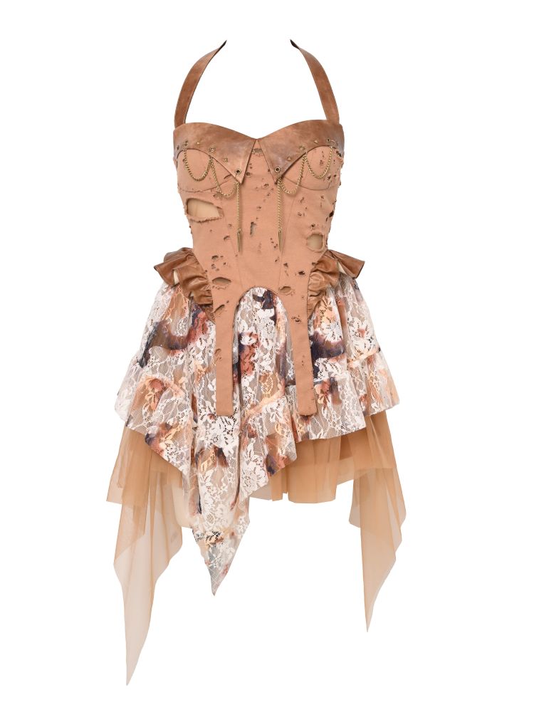 Lace wandering wind neck sexy dress【s0000013503】