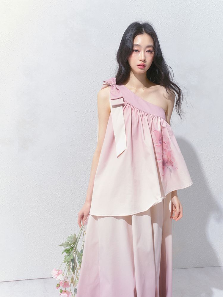 Slant Shoulder Niche Ambiance Dress【s0000012160】