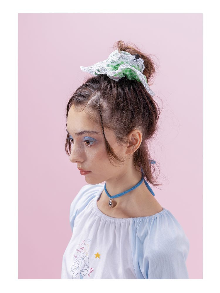 Green Plaid Patchwork Lace Hair Bands【s0000009333】