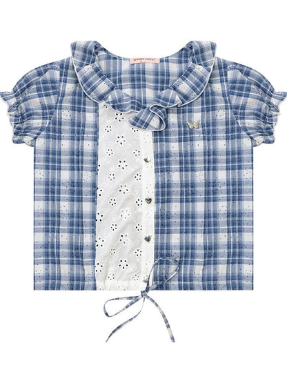 Plaid Splicing Hollow Shirt【s0000016618】