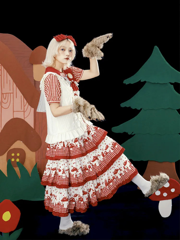 Multi-Layer Printed Red Checkered Cake Skirt【s0000013937】