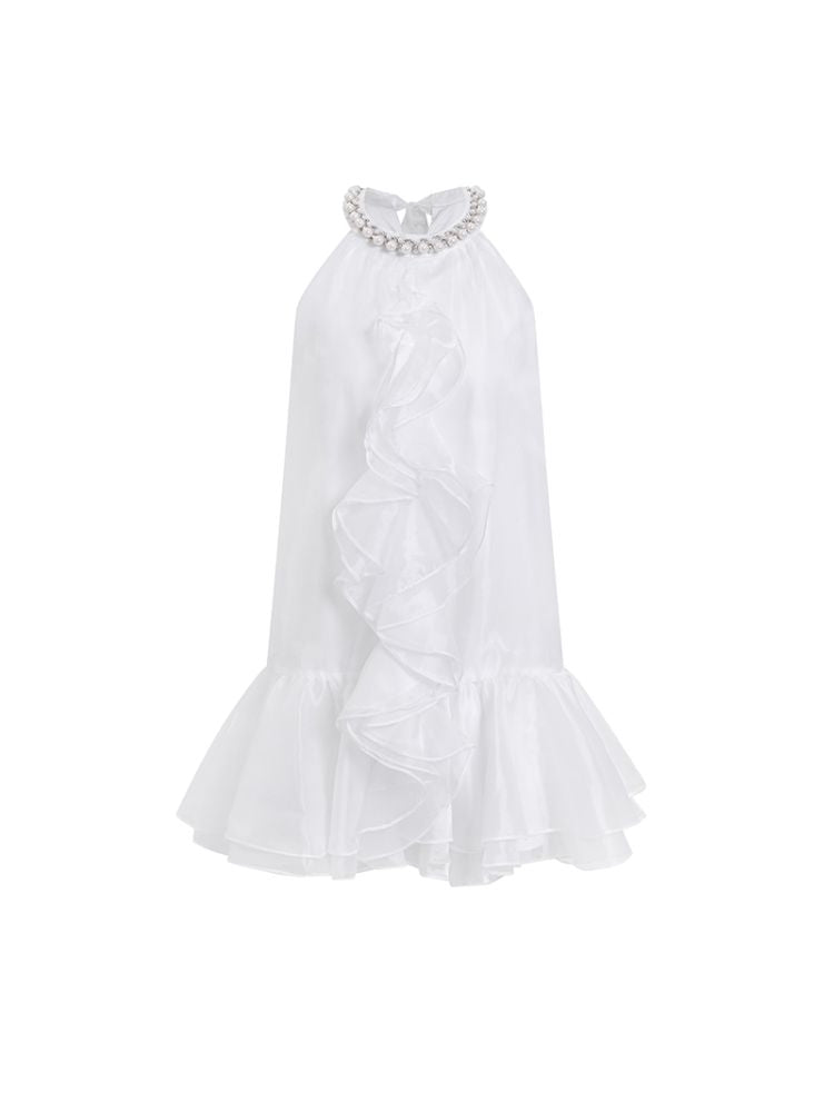 Bow Pearl Neckline Pom Pom Dress【s0000013243】