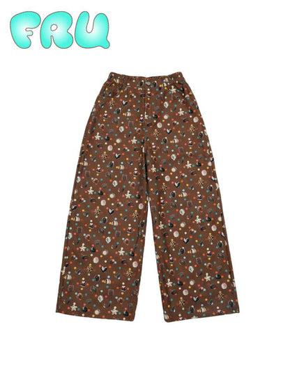 Candy Print Brown Corduroy Straight Pants【s0000014852】