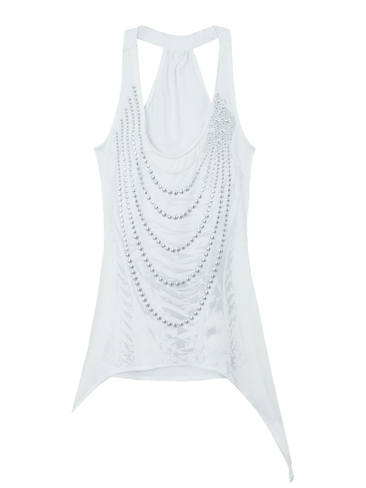 Irregular Print Metal Rivet Long Vest【s0000012830】