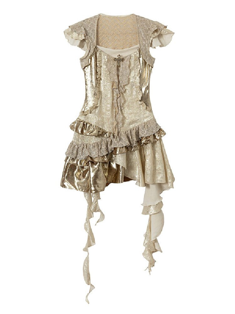 Baroque Satin Ruffle Two Piece Dress【s0000016996】
