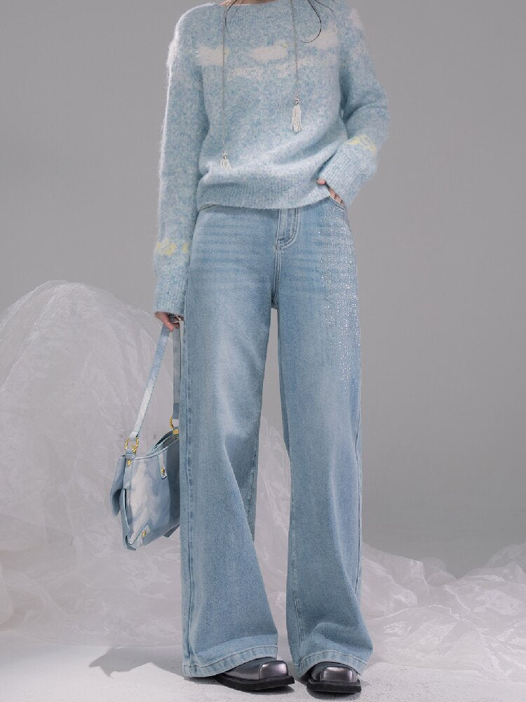 Light Sky Blue Diamond Wash Jeans【s0000015737】