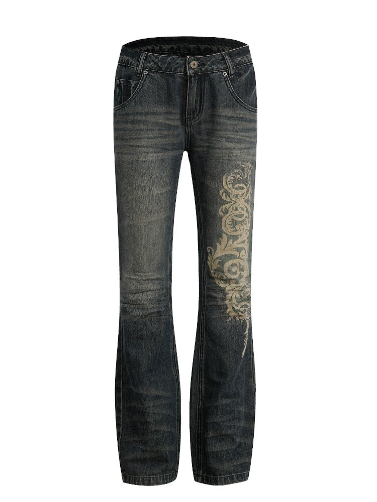 Distressed Baroque Graphic Jeans【s0000016569】