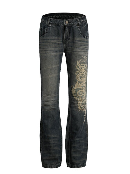 Distressed Baroque Graphic Jeans【s0000016569】