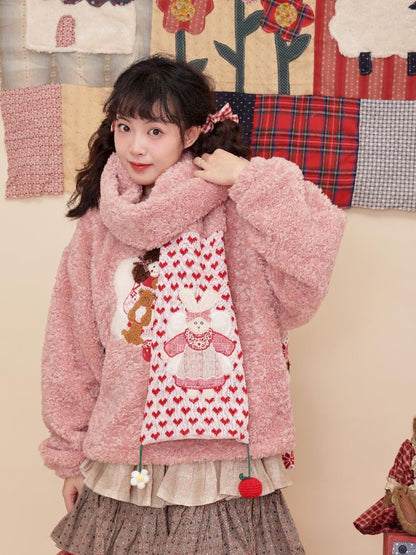 DOLL PATCH EMBROIDERED PINK HOODED JACKET [S0000010898]