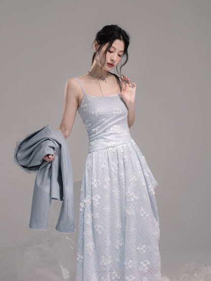 Ice Lake Gauze Embroidered Dress【s0000015744】