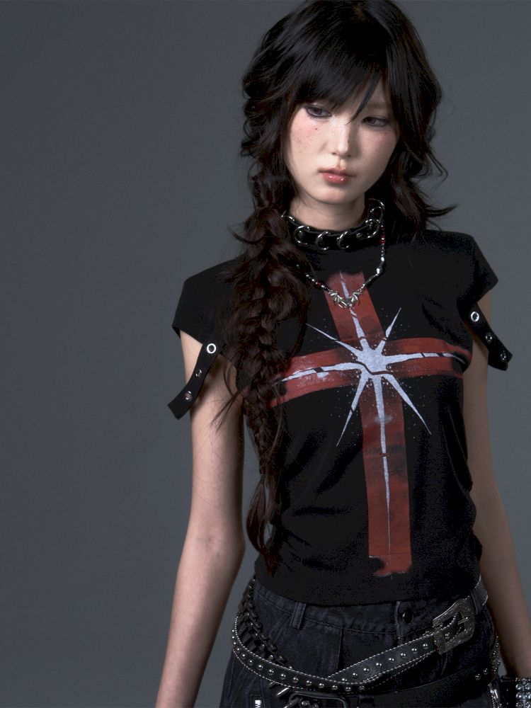 Punk Positive Shoulder Short Sleeve t-shirt【s0000012343】