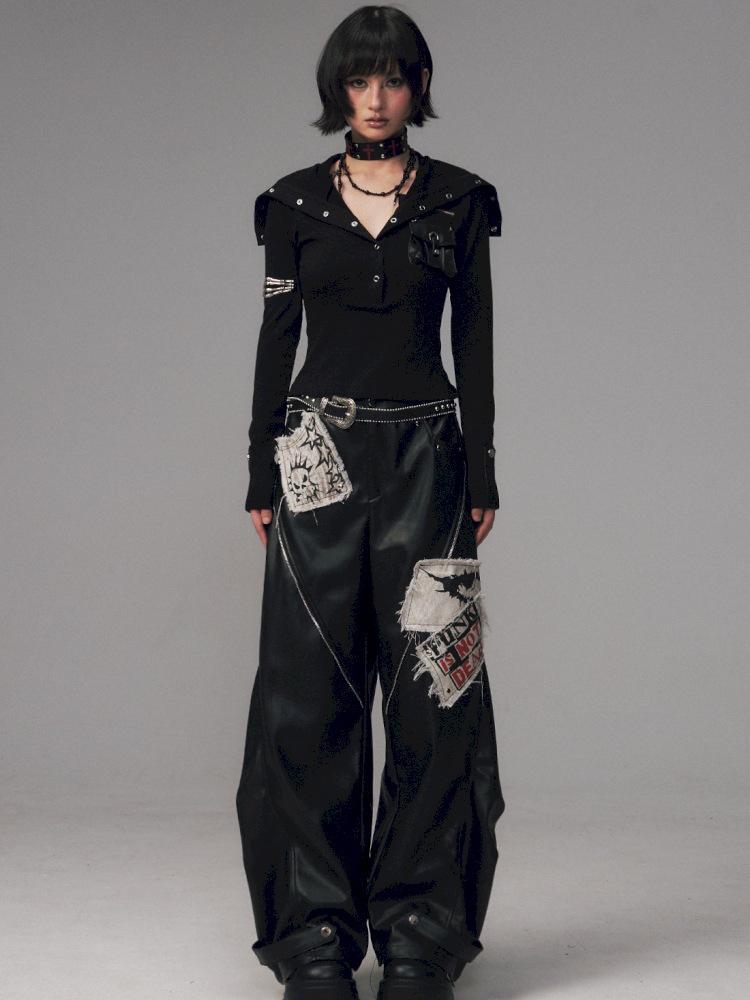 Studded Loose Curved-Leg Pants【s0000014455】