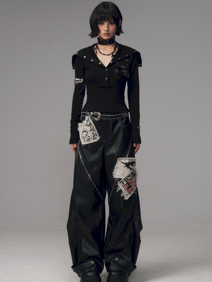 Studded Loose Curved-Leg Pants【s0000014455】