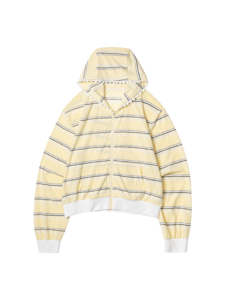Striped Love Lace Hooded Cardigan【s0000015867】
