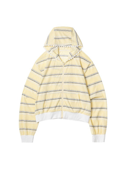 Striped Love Lace Hooded Cardigan【s0000015867】