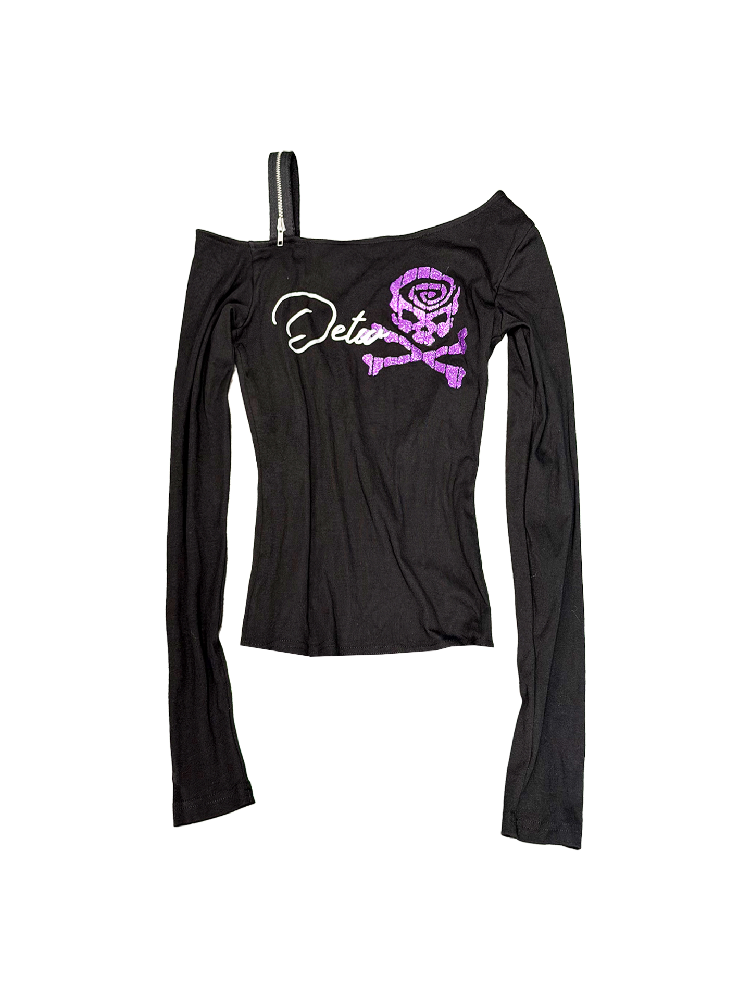 Glitter Pink Skull Zip Top【s0000018359】