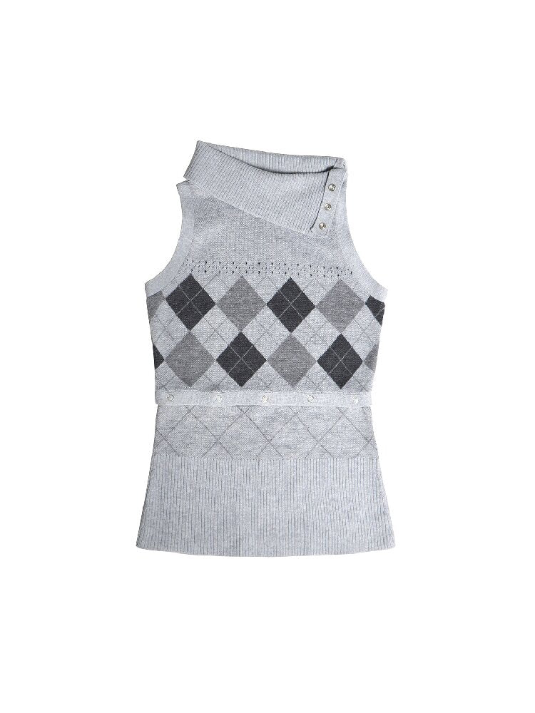Vintage Knitted Check Vest【s0000016670】