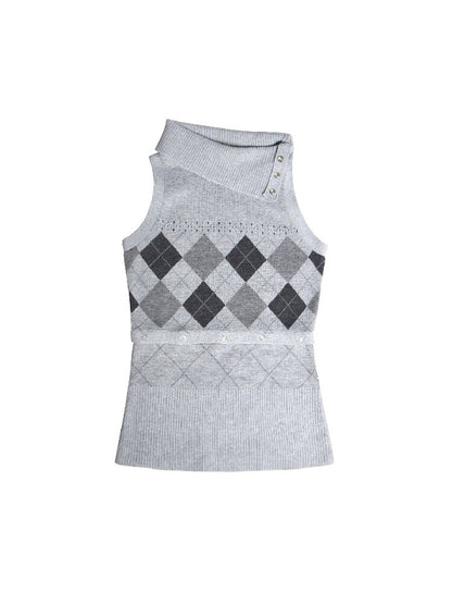 Vintage Knitted Check Vest【s0000016670】