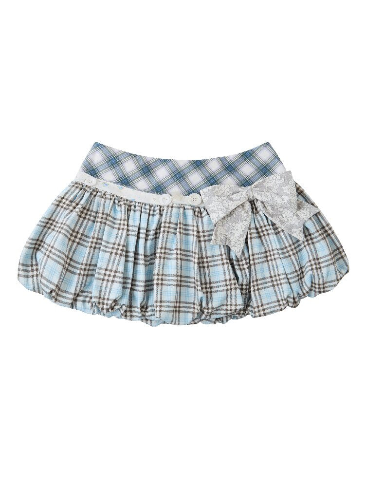 Plaid Floral Patchwork Pumpkin Skirt【s0000019132】