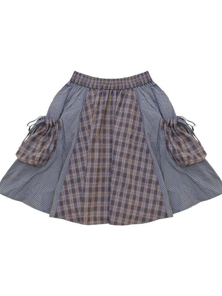 Vintage Plaid Patchwork Midi Skirt【s0000017871】
