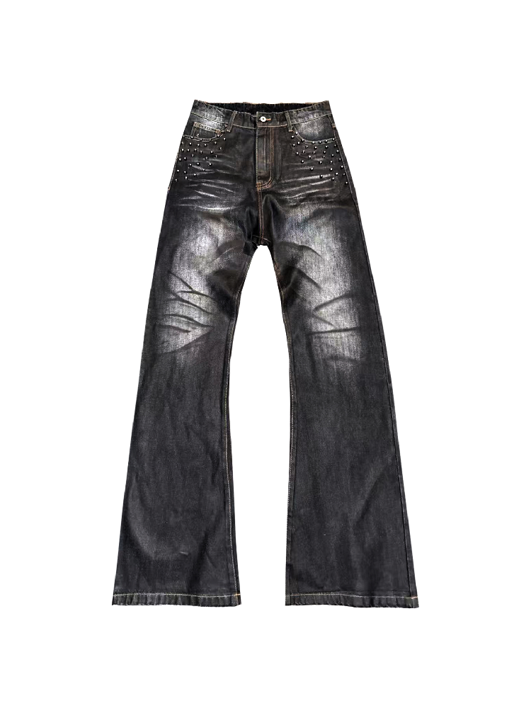 Dirty Waxed Claw Print Stacked Jeans【s0000018255】