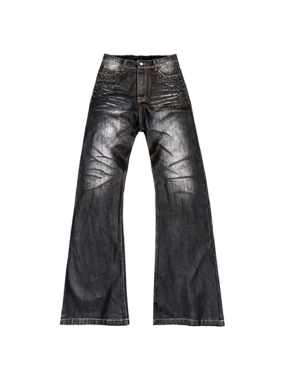 Dirty Waxed Claw Print Stacked Jeans【s0000018255】