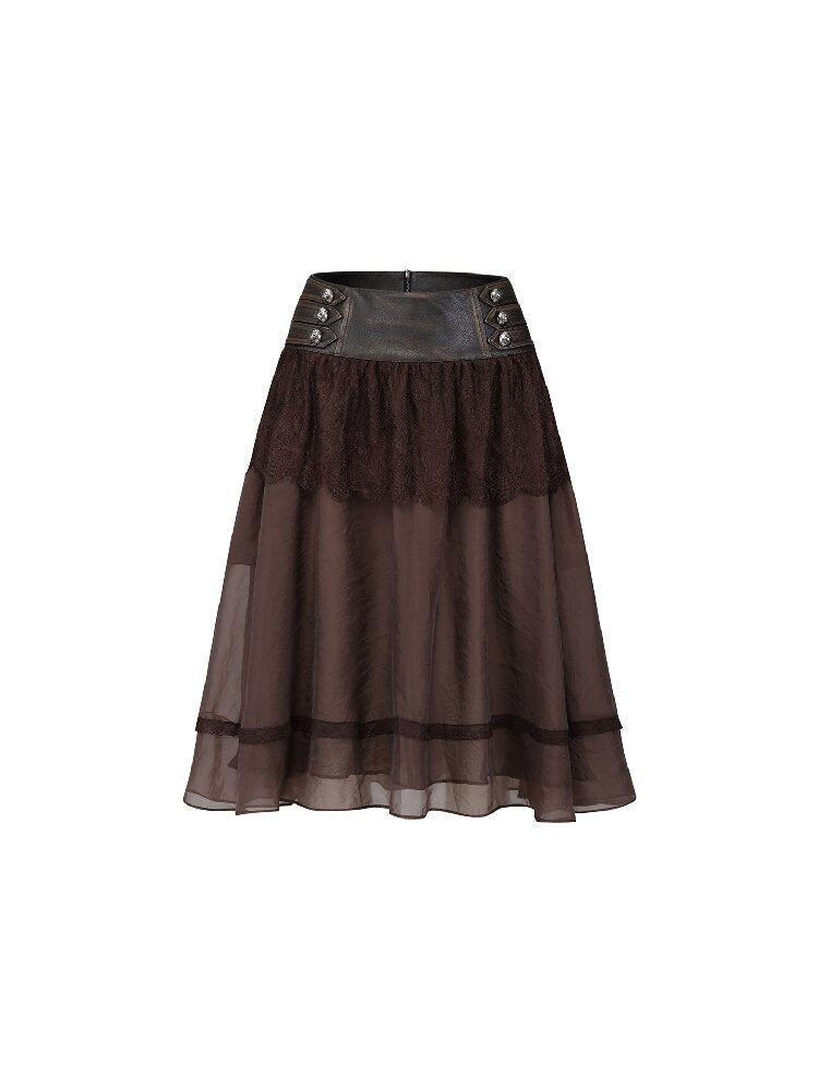 Vintage PU Leather Mesh Umbrella Skirt【s0000018474】