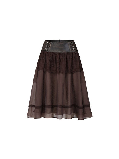 Vintage PU Leather Mesh Umbrella Skirt【s0000018474】