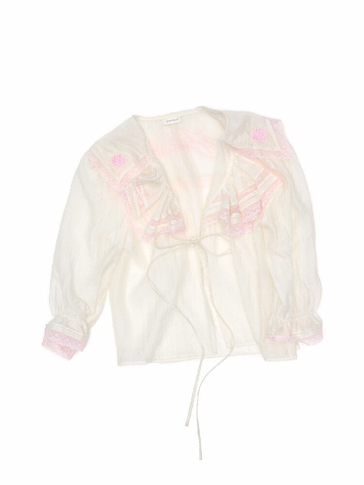 Mid Sleeve Ruffle Chiffon Shirt【s0000016913】