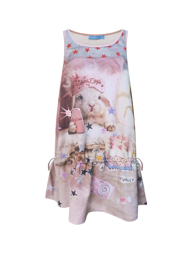 American Cat Print Vintage Vest Dress【s0000017680】