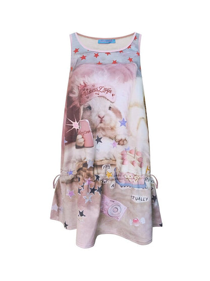American Cat Print Vintage Vest Dress【s0000017680】